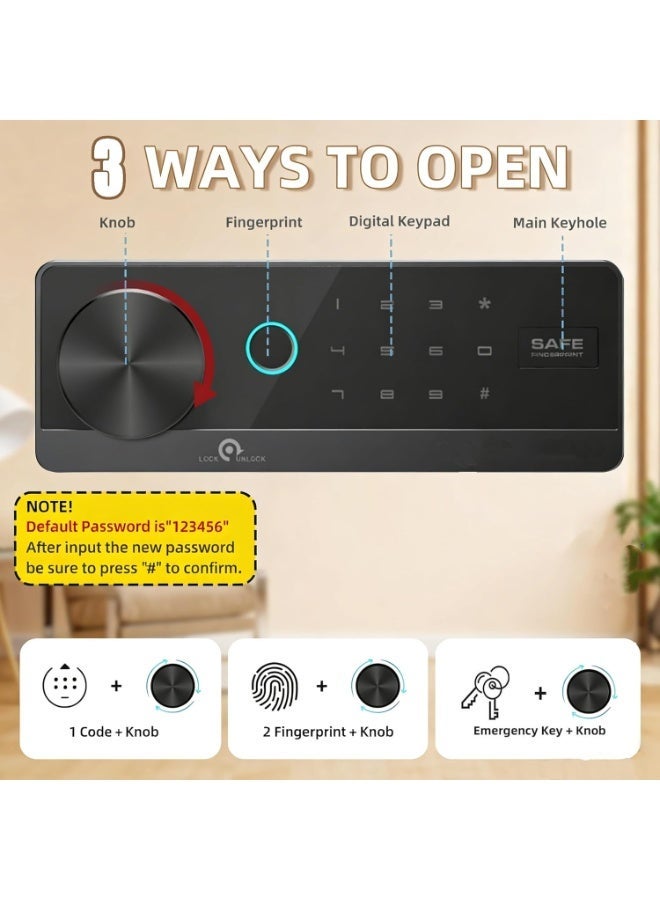 LBMT Biometric Safe 1.3 Cub - Small Safes for Home Lock Box with Fingerprint Recognition, Keys, Keypad Lock, Dual Alarm System - Wall Mount Cabinet for Jewelry and Valuables, Black - Image 2